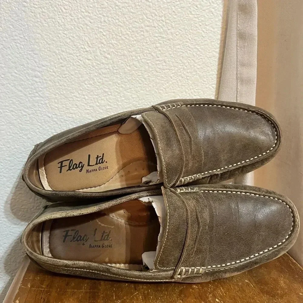 Flag Ltd. Nappa Glove Leather Oxford Dress Shoes Loafer Mens 9.5 M Brown Slip On